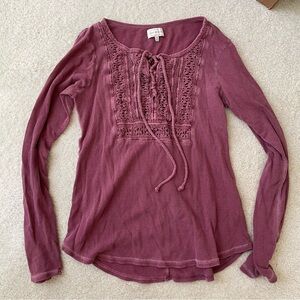 Lucky Brand Pink Ribbed Tie Front Blouse